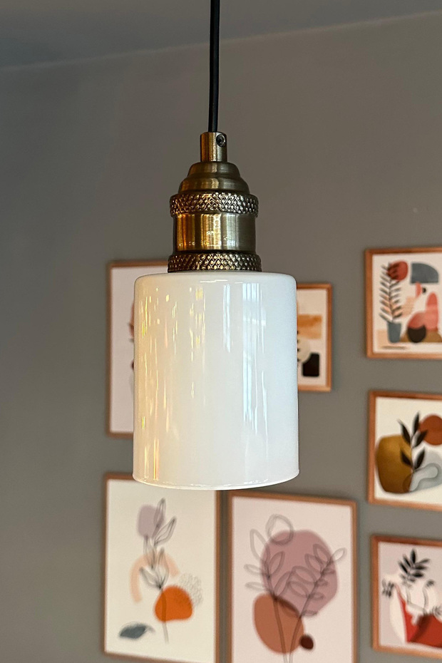 Tiny Beyaz Cam Modern Lale Başlık Tekli Sarkıt Avize E27 Eskitme - 3