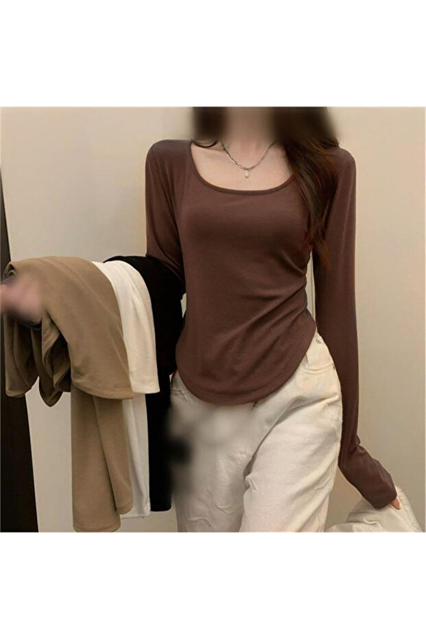 Y2K Basic Uzun Kollu Crop - 1