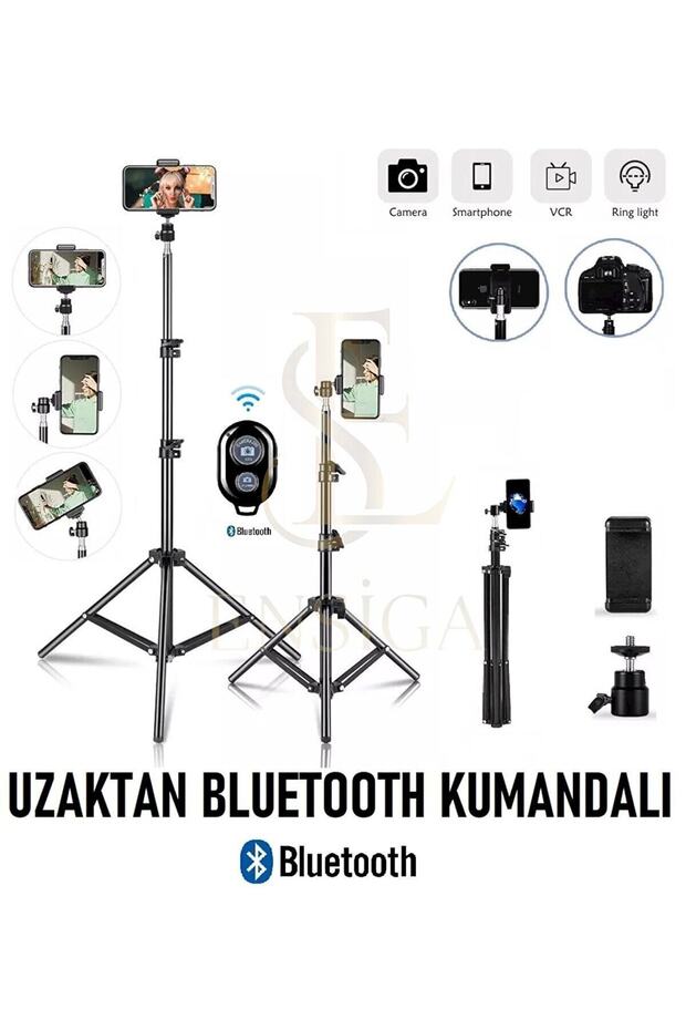 Bluetooth Kumandalı Tripod 2.1 Mt 360 Döner Başlıklı Telefon Tutucu Ring Light Stüdyo Lamba Ayağı - 3