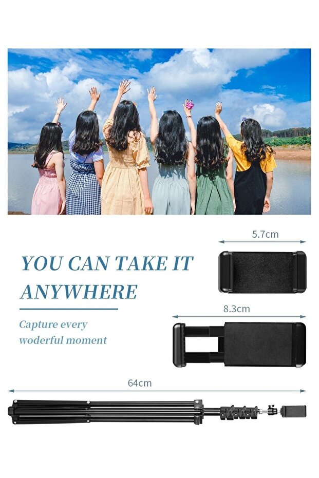 Bluetooth Kumandalı Tripod 2.1 Mt 360 Döner Başlıklı Telefon Tutucu Ring Light Stüdyo Lamba Ayağı - 8