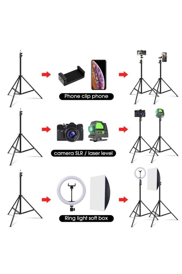 Bluetooth Kumandalı Tripod 2.1 Mt 360 Döner Başlıklı Telefon Tutucu Ring Light Stüdyo Lamba Ayağı - 5