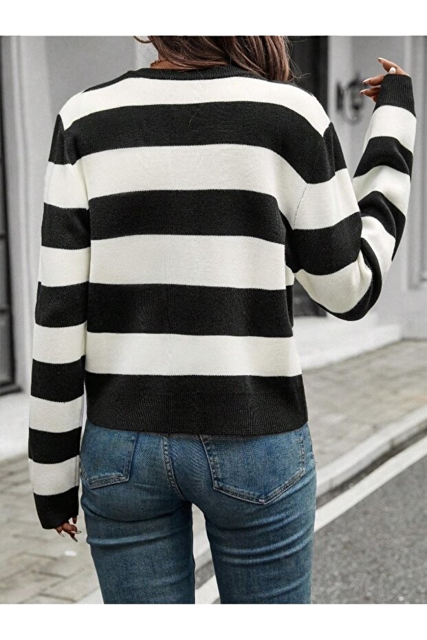 Triko Şeritli Kısa Hırka - 4