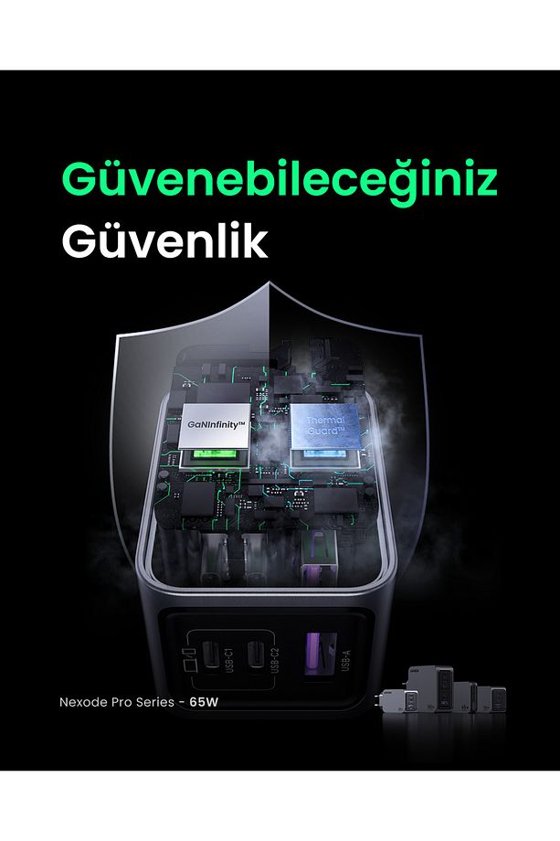 Nexode  Pro 65W GaN Hızlı Şarj Cihazı Type-C QC PD 2xUSB-C, 1xUSB-A, Uzay Grisi - 25871 - 6