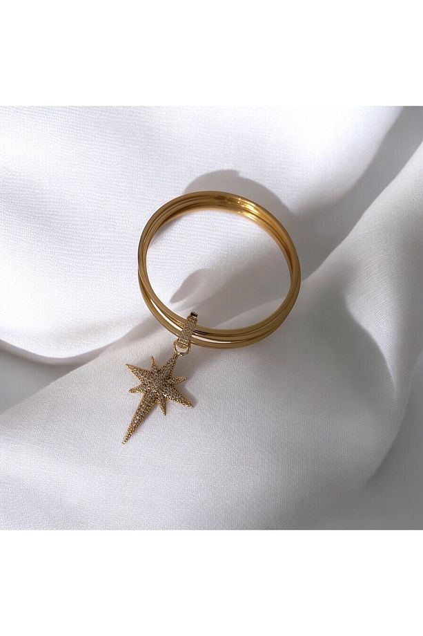 Gold Zirkon Taşlı Kuzey Yıldızı Model Ajda Bilezik Charmı ( Tek Adet Charm Ajda Bilezik Hariçtir ) - 2