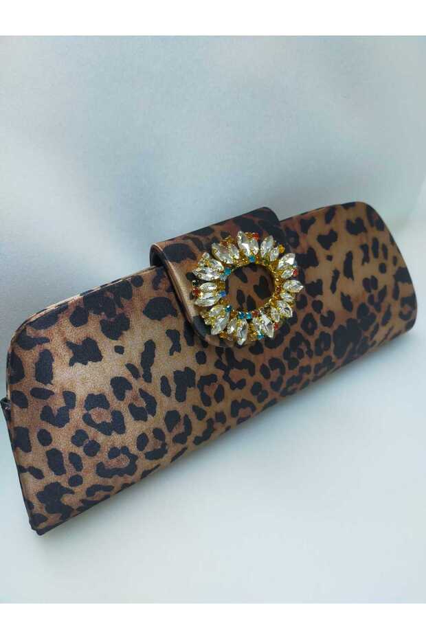 حقيبة فستان سهرة صغيرة من الساتان بنمط الفهد الذهبي - 2