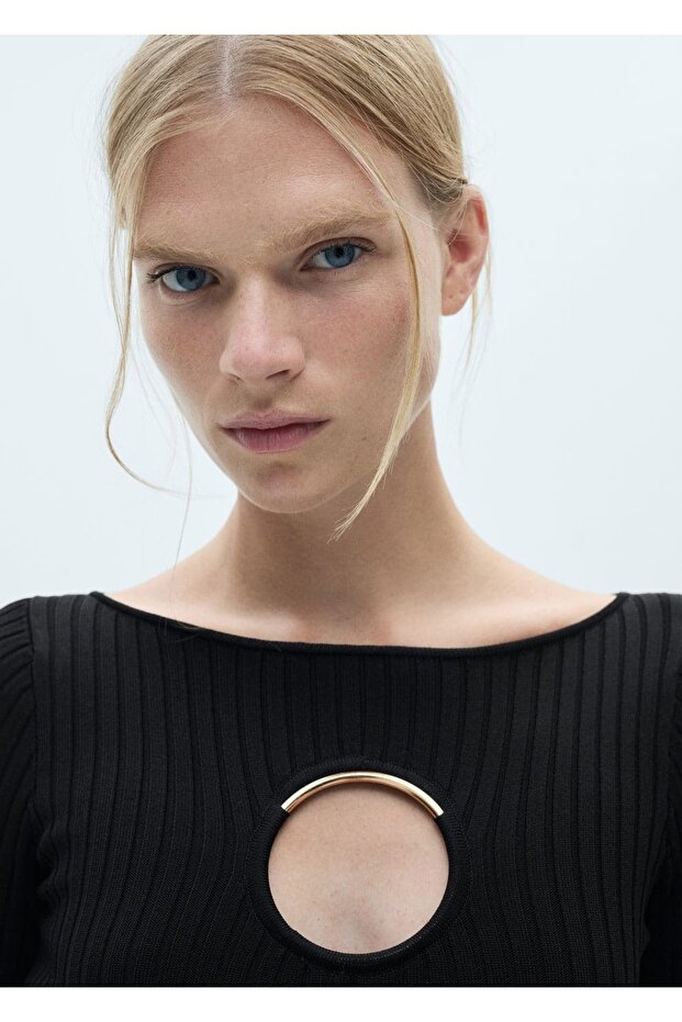 Metalik detaylı triko elbise - 6