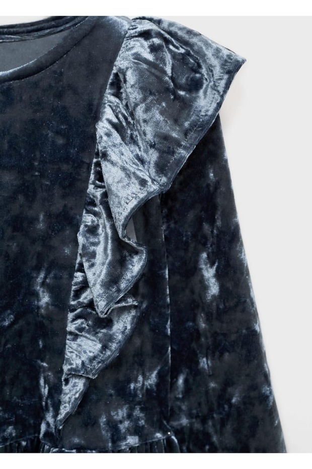 Fırfırlı Kadife Elbise - 4