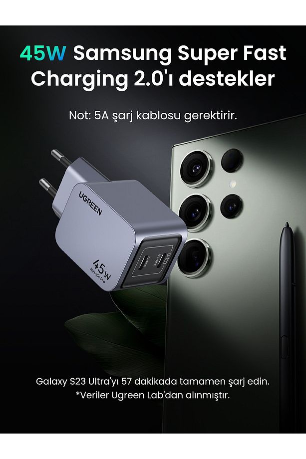 Nexode X755 Pro 45W GaN Hızlı Şarj Cihazı Type-C QC PD 2xUSB-C, Uzay Grisi-35008 - 7