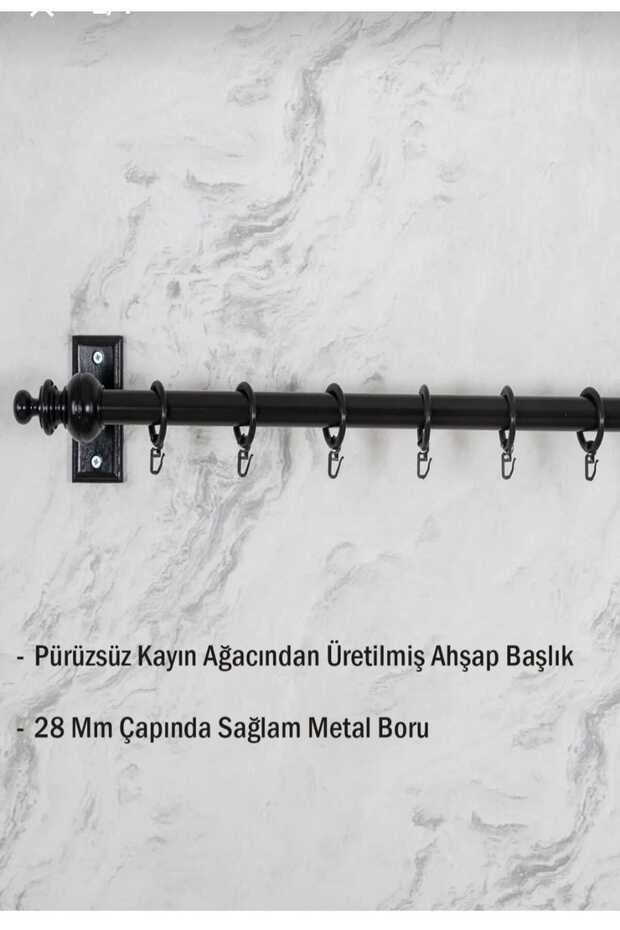 ULUSOY PERDE Antrasit Tek Raylı Ahşap Rustik Perde Askısı - 250Cm - 3