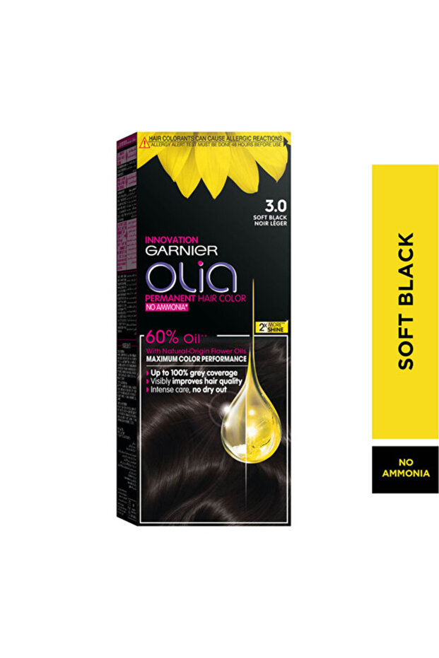 Olia, 3.0 Soft Black, No Ammonia Permanent Haircolor, with 60% Oils