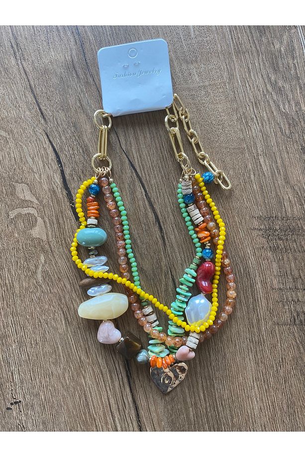 Boho Tarz Çok Katmanlı Reçine Yapay İnci Tarz Kolye - 3