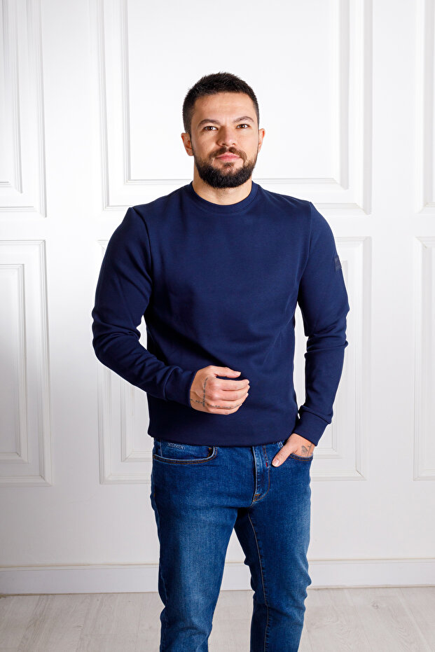 İnterview 0 Yaka Lacivert Sweatshirt - 4