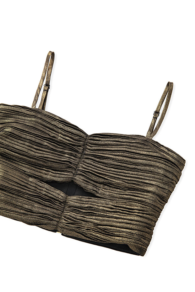 Parlak dokulu drapeli bluz - 4