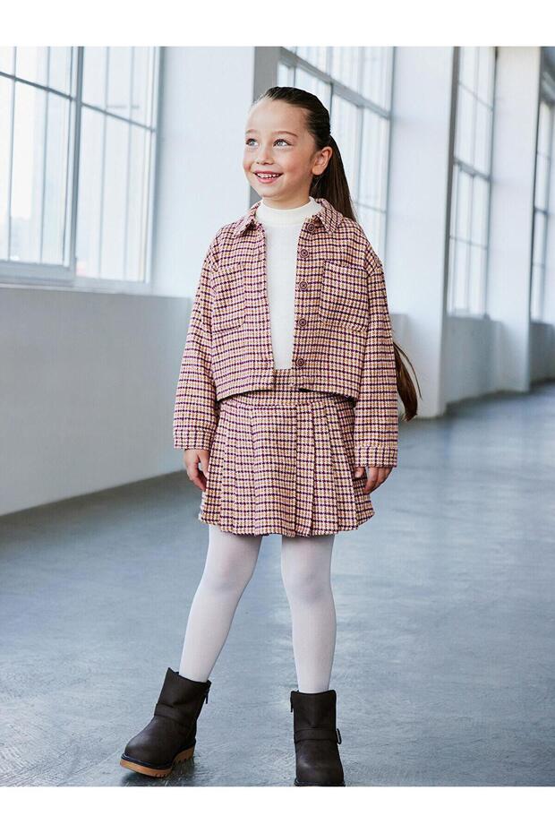 Lcw Kids Long Sleeve Crop Plaid Print Girls' Jacket