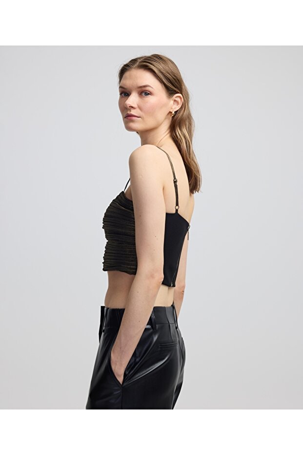 Parlak dokulu drapeli bluz - 2