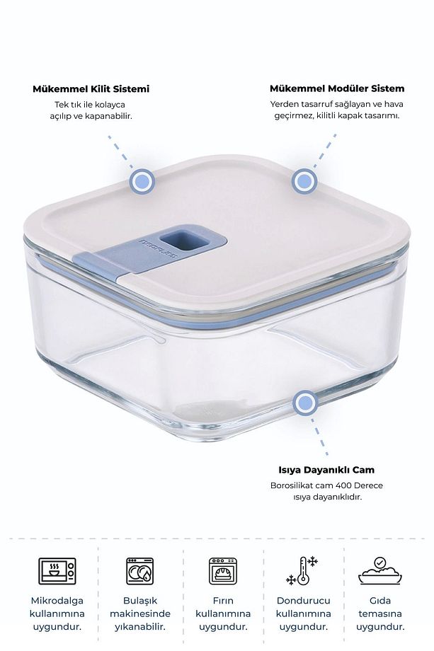 Perfect Seal Kare Cam Saklama Kabı 720ml - 4