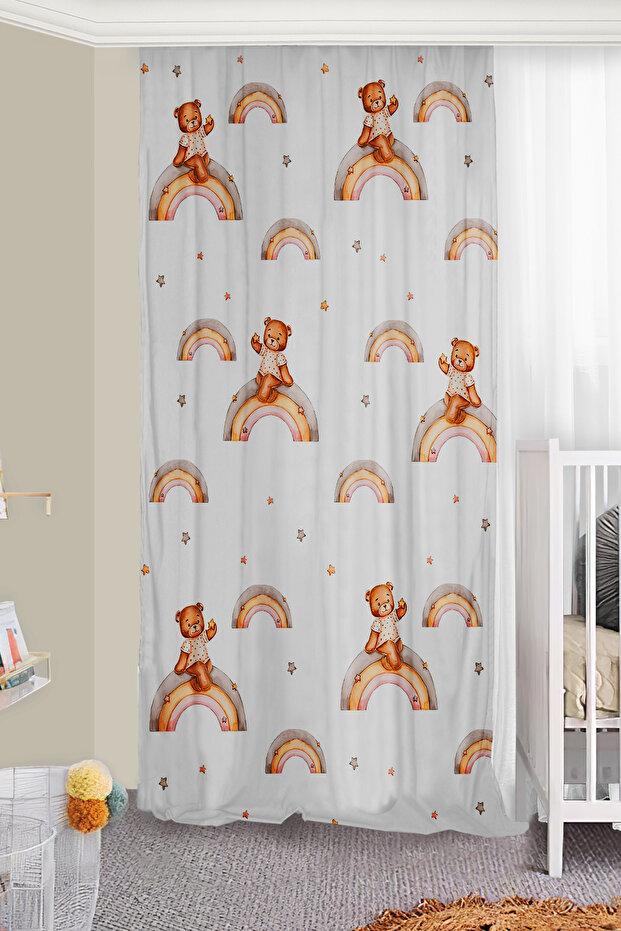 Double Winged Baby Kids Room Background Curtain with Teddy Bear