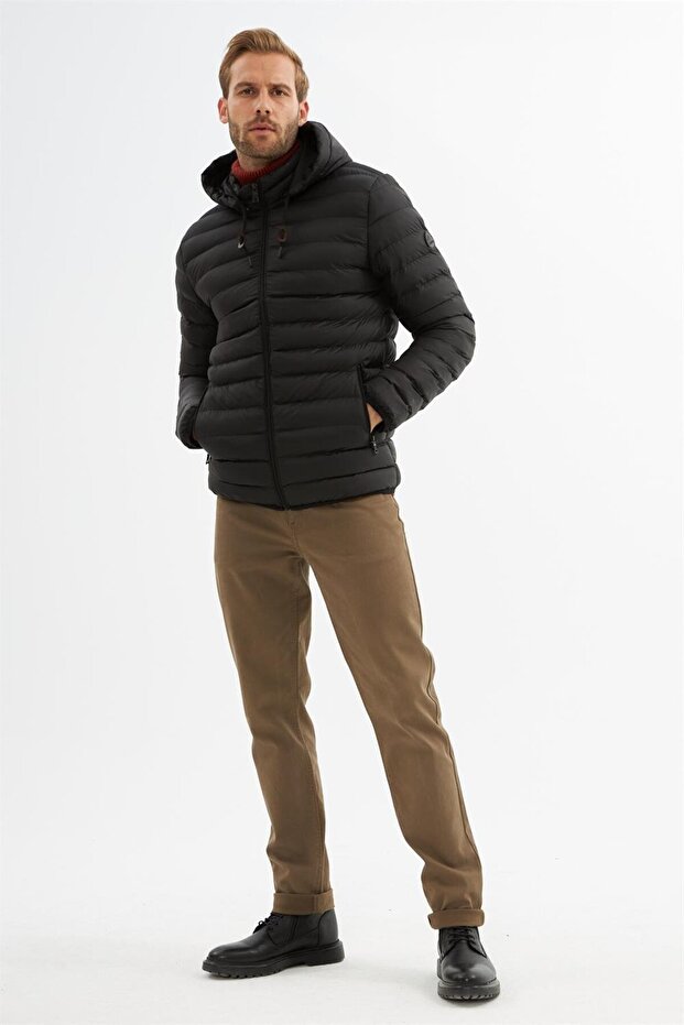 Erkek Çıkarılabilir Kapüşonlu Basic Şişme Mont Siyah - 4