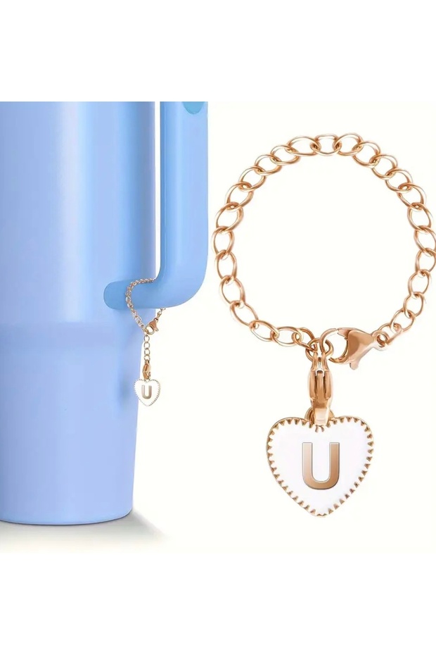 Letter U Heart Thermos Compatible White Charm Accessory Hanging Ornament