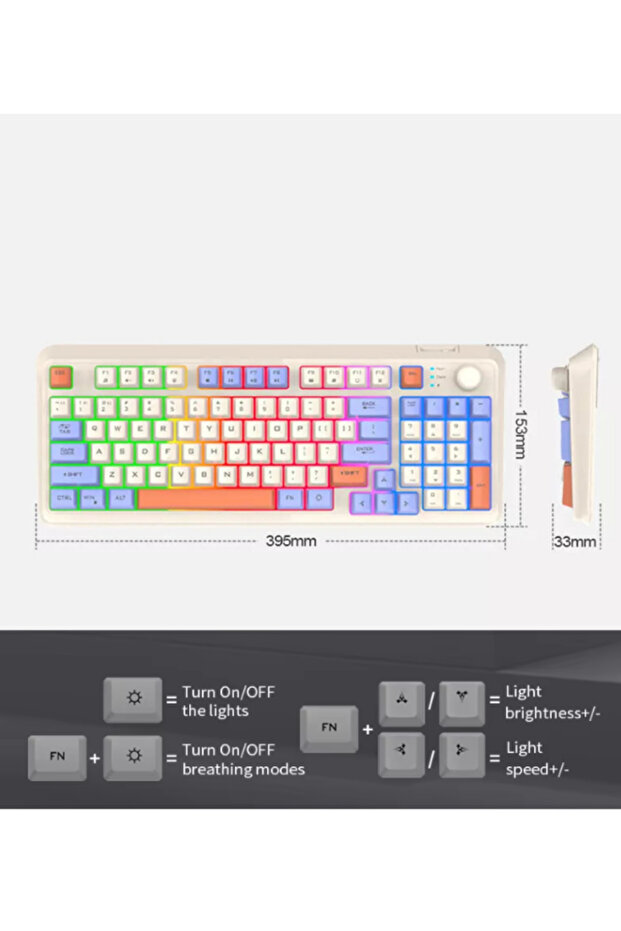 K94 Bluetooth/2.4g Kablosuz Klavye Işıklı Usb Type-c Kablolu Şarj Gösterge Panelli - 5
