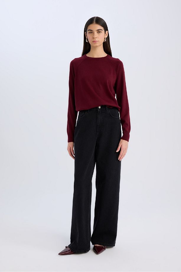 Regular Fit Yumuşak Dokulu Bisiklet Yaka Basic Düz Triko Kazak I6913AZ24WN - 2
