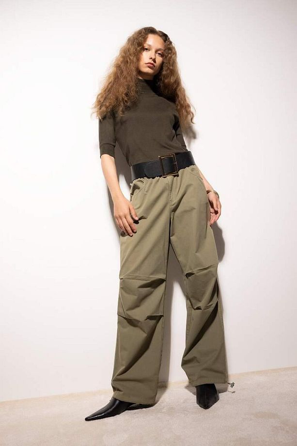 Regular Fit Balıkçı Yaka Yarım Kol Basic Düz Triko Kazak Khaki - 2