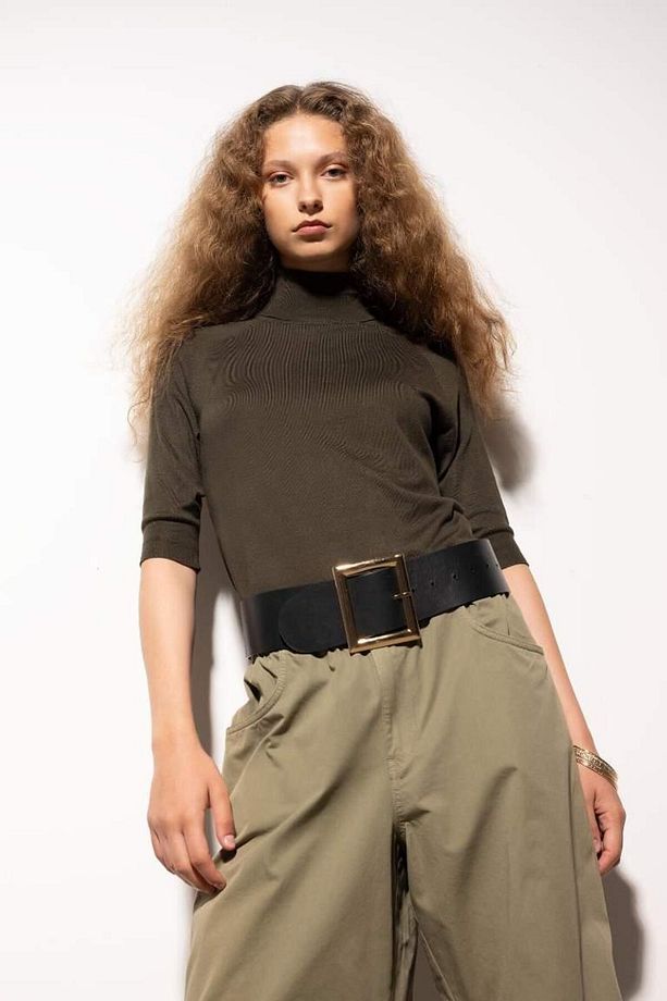 Regular Fit Balıkçı Yaka Yarım Kol Basic Düz Triko Kazak Khaki - 3