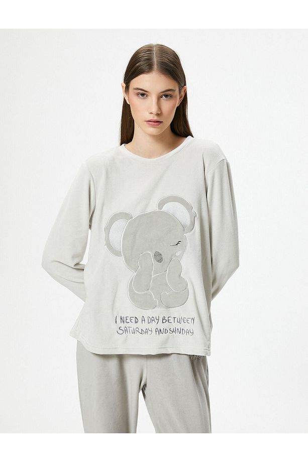 Kışlık Polar Pijama Üstü Ayıcıklı Uzun Kollu - 3