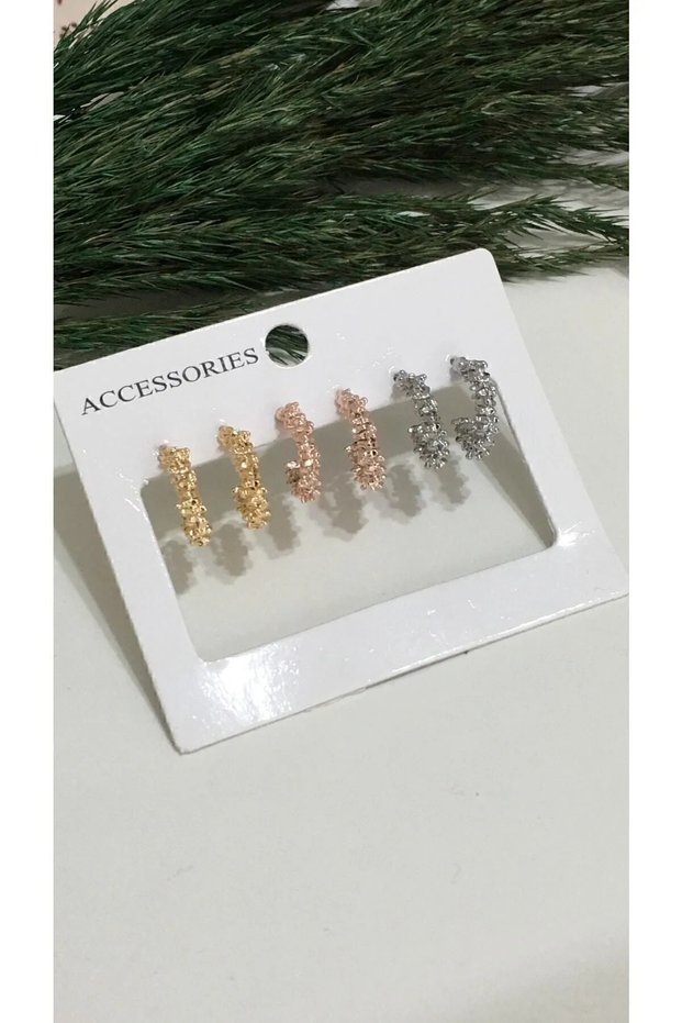 Women's Gold Silver Bronze Multiple Hoop Earring Set
