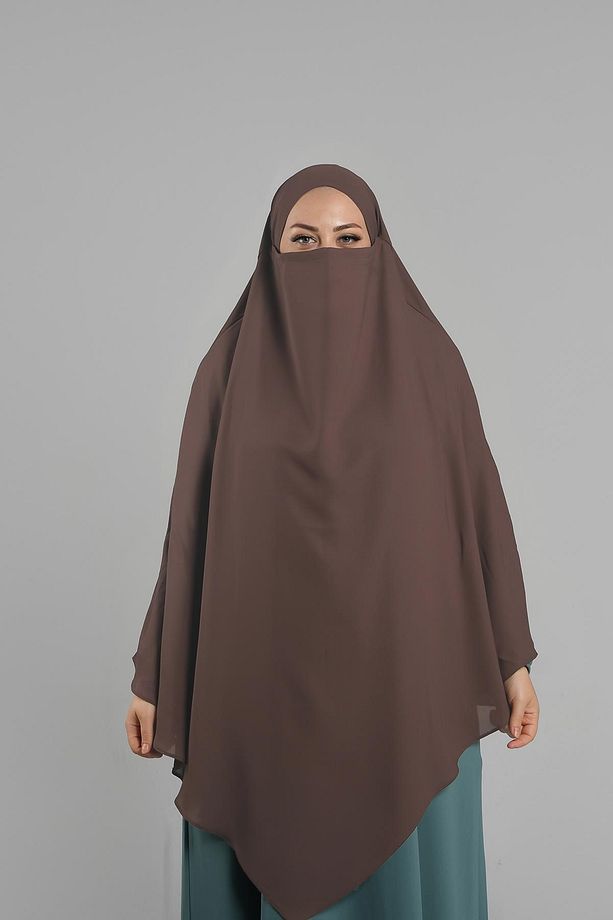 Kahve Pratik Hazır Geçmeli Tesettür Eşarp Krep Bağcıklı Sufle Hijab 2313_14 - 4