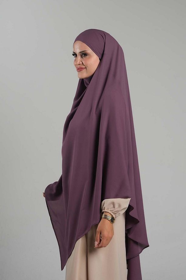 Mor Pratik Hazır Geçmeli Tesettür Eşarp Krep Bağcıklı Sufle Hijab 2313_22 - 3