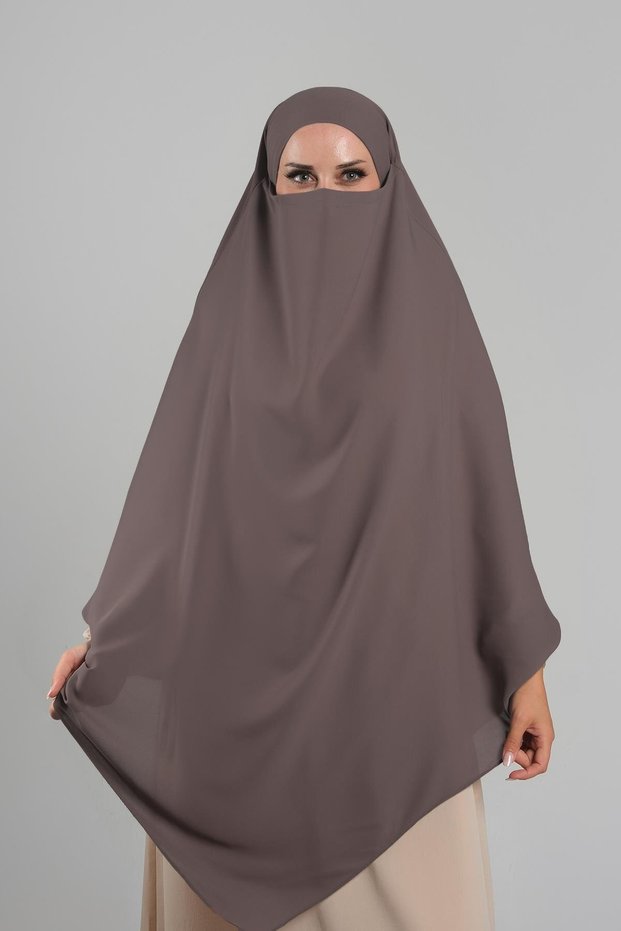 Dark Mink Practical Ready-To-Wear Hijab Scarf with Crepe Laces, Double Layered Soufflé Hijab 2314_38