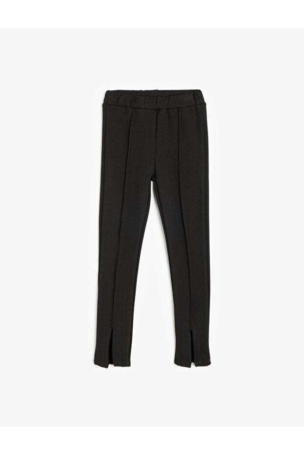 Basic Leggings with Elastic Waist and Detailed Stitching and Slits