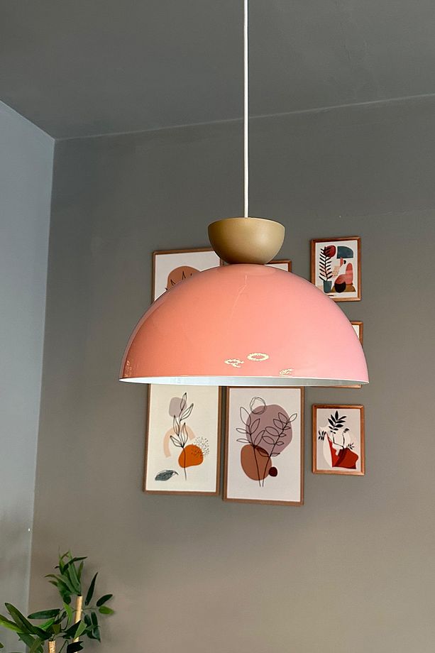 Yimpi Pembe Avize Bej Şapka Tekli Sarkıt Salon Kuaför Cafe Dekoratif Aydınlatma Pastane - 3