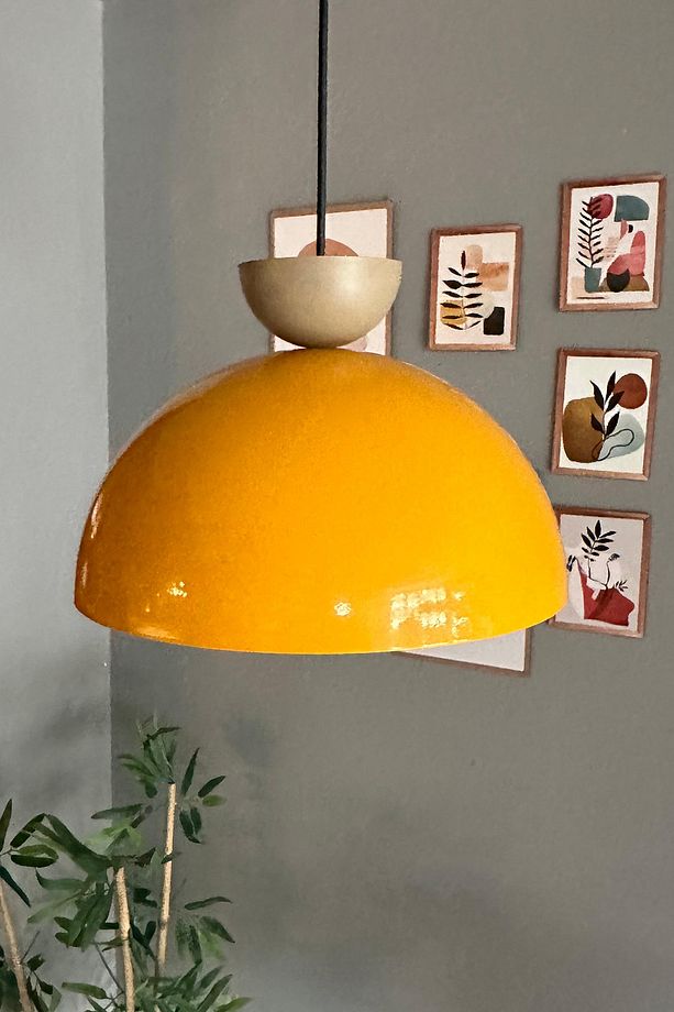 Yimpi Sarı Avize Bej Şapka Tekli Sarkıt Salon Kuaför Cafe Dekoratif Aydınlatma Pastane - 5