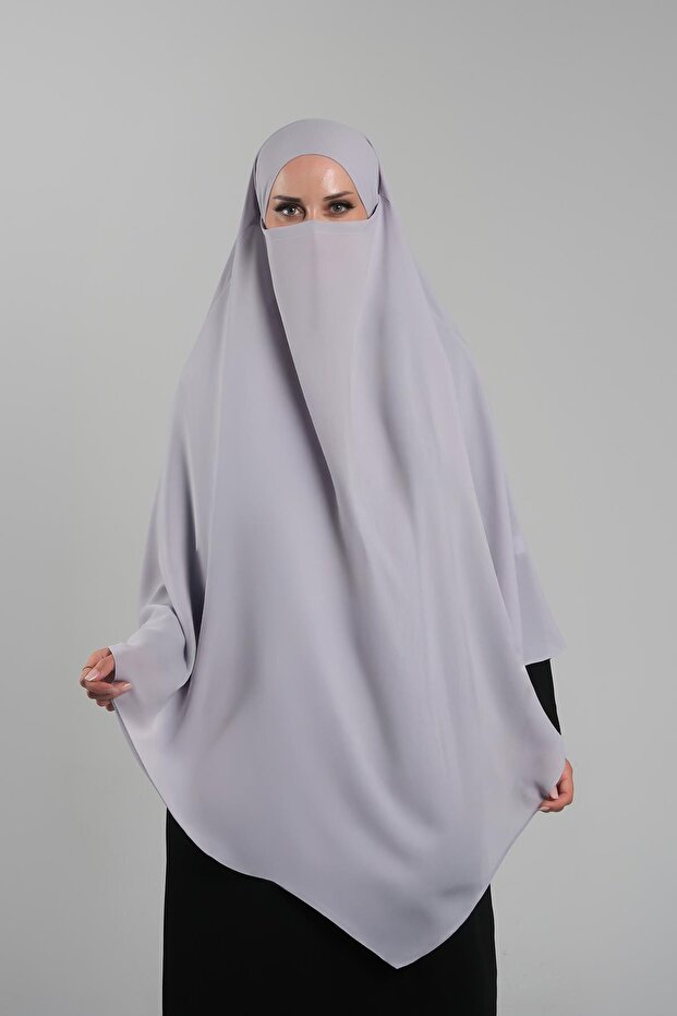 Gray Practical Ready-To-Wear Hijab Scarf with Crepe Laces, Double Layered Soufflé Hijab 2314_15