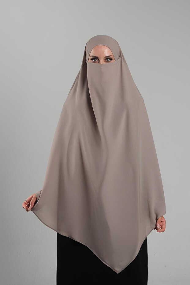 Dark Beige Practical Ready Snap Hijab Scarf Crepe Lace-Up Double Layer Souffle Hijab 2314_44