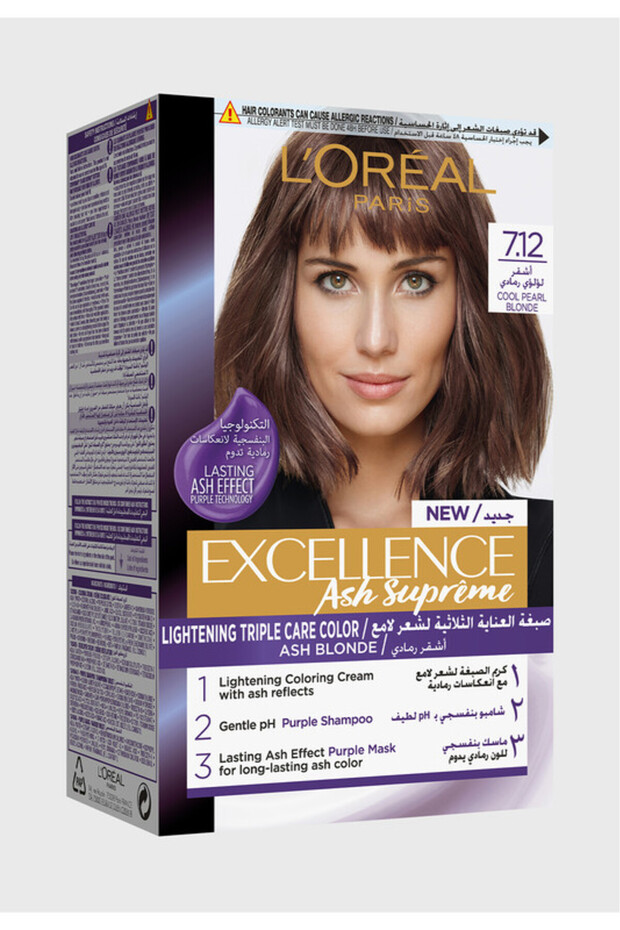 Excellence Ash Supreme Anti-Brass Permanent Hair Color, 7.12 Cool Pearl Blonde