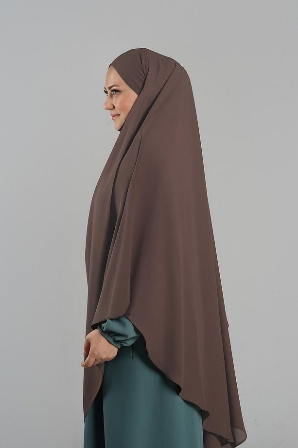 Kahve Pratik Hazır Geçmeli Tesettür Eşarp Krep Bağcıklı Sufle Hijab 2313_14 - 2