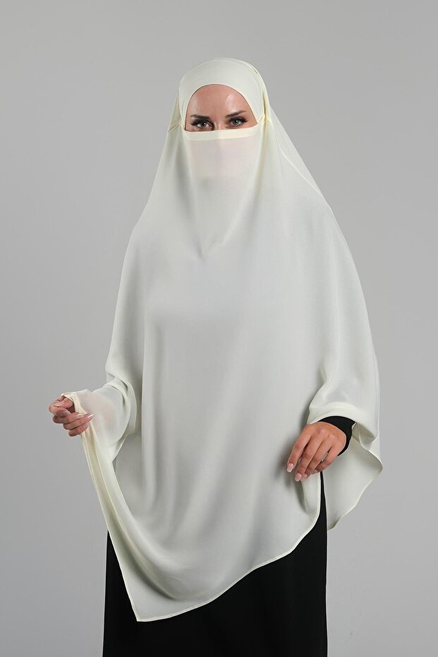 Ecru Practical Instant Snap Hijab Scarf Crepe Lace up Double Layer Souffle Hijab 2314_27