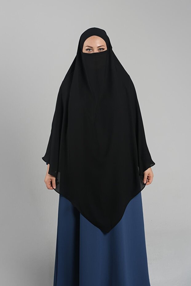 Black Practical Ready-To-Wear Hijab Scarf with Crepe Laces, Double Layered Soufflé Hijab 2314_01