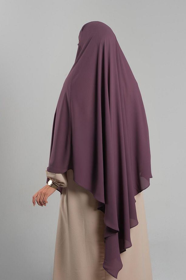 Mor Pratik Hazır Geçmeli Tesettür Eşarp Krep Bağcıklı Sufle Hijab 2313_22 - 4