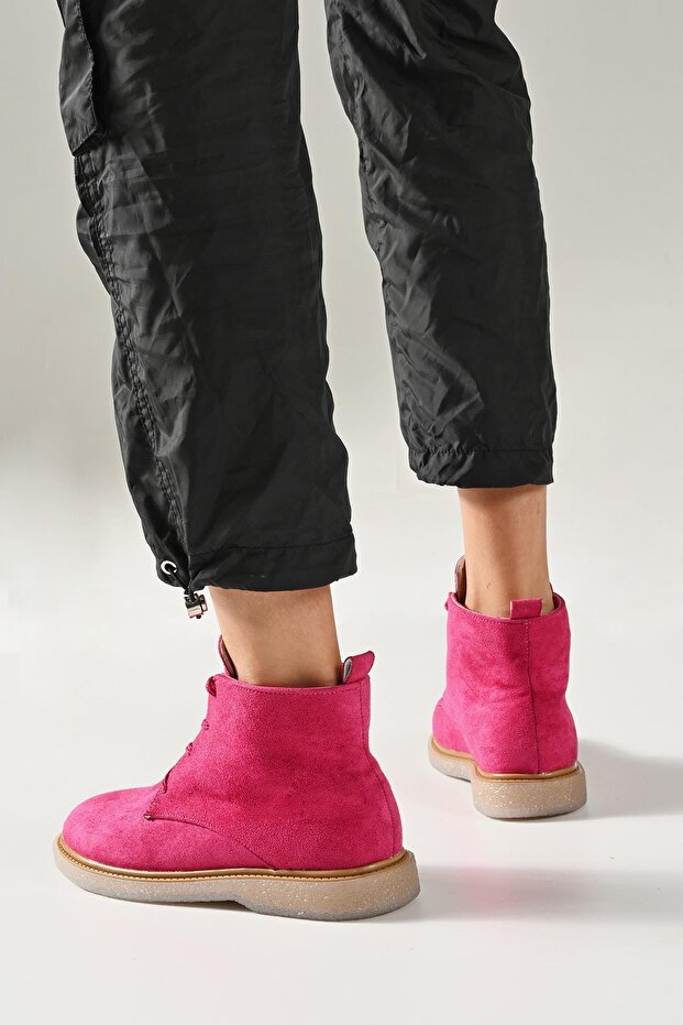 Dámské fuchsiové šněrovací 2cm semišové boty Hupu (BYNDHPB01) - 4