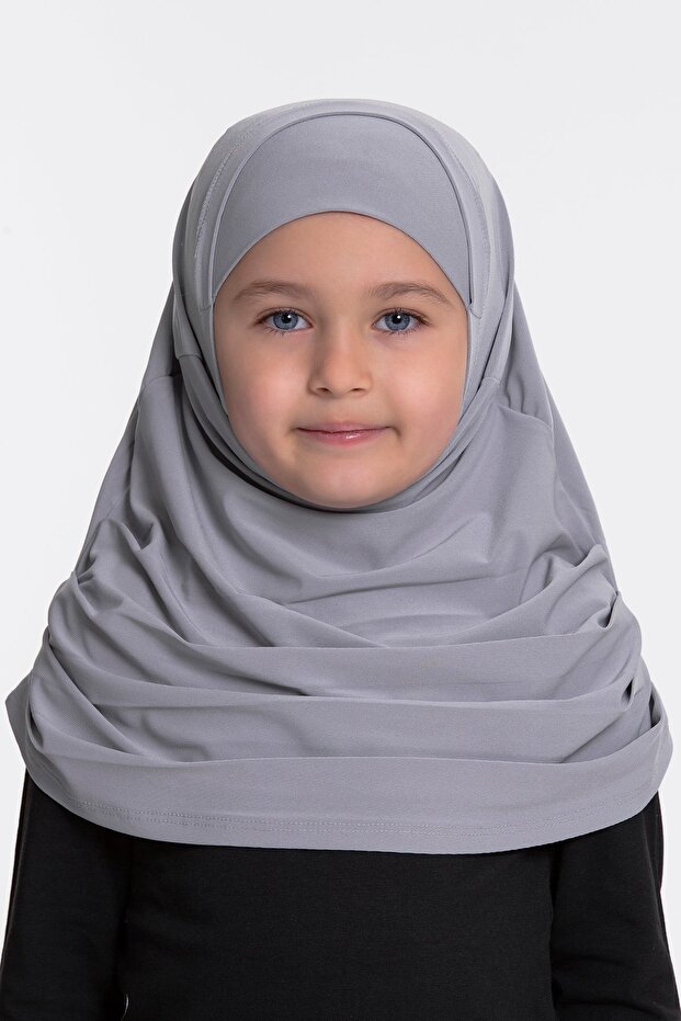 Gray Practical Ready-to-Plug Children's Hijab Bone Sandy Fabric Self-bonded 78_15