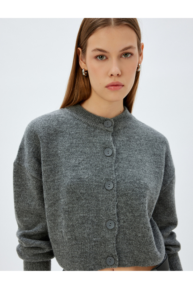 Knitwear Cardigan Buttoned Round Neck Long Sleeve Soft Textured