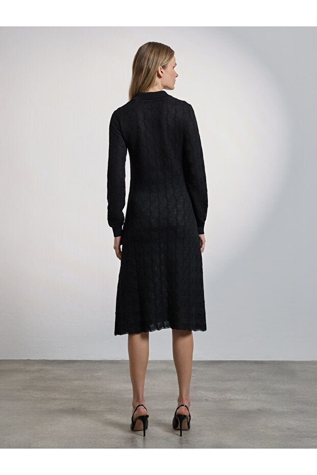 Kadın Triko Elbise-örme-siyah - 3