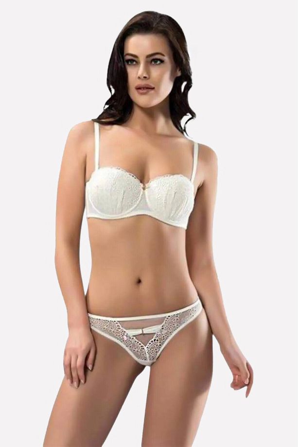Ekru Straplez Sütyen String Takım - 1