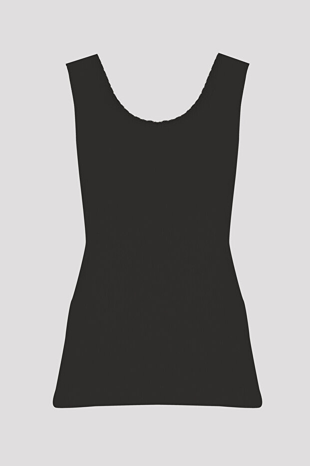 Siyah Kalın Askılı Dantelli Atlet - 1