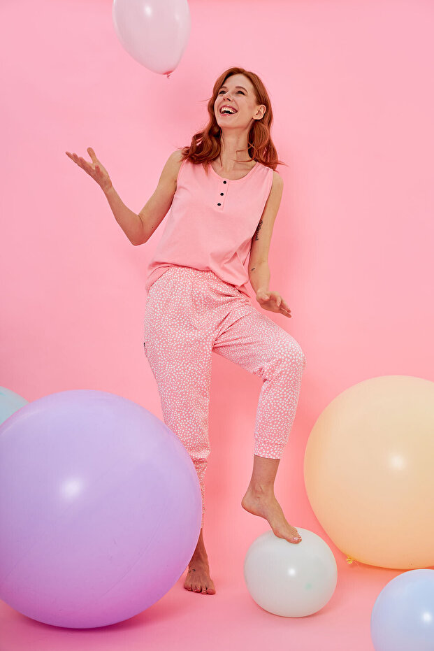 Pembe Black Cat Hip Patterned Pijama Takımı - 2