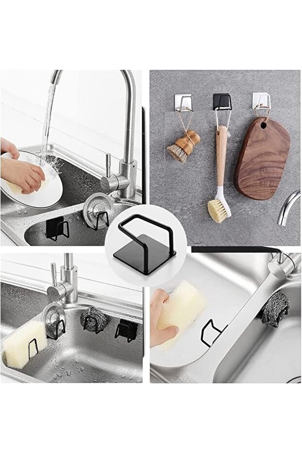 2 Pcs Black Adhesive Stainless Steel Dish Sponge Holder Dish Sponge Grip Ssng-1